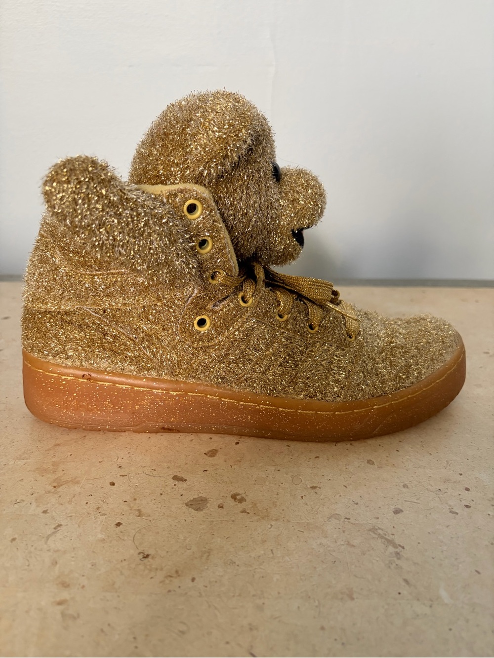 Rare Jeremy Scott x Adidas Originals “Gold Glitter Teddy” sneakers - Picture 6 of 11